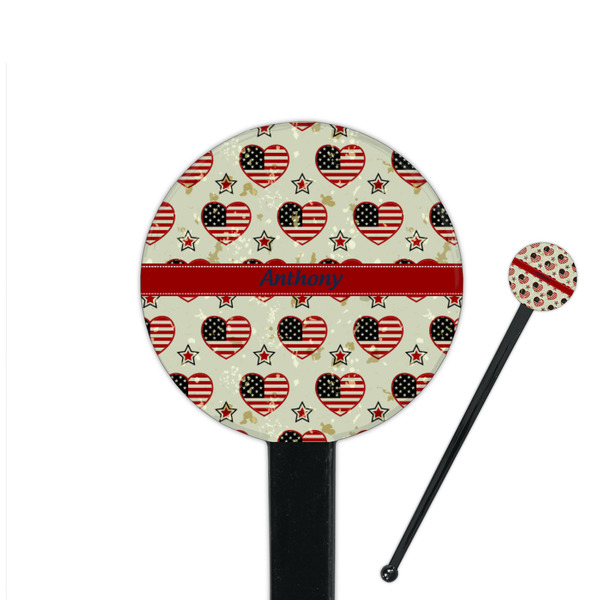 Custom Americana 7" Round Plastic Stir Sticks - Black - Double Sided (Personalized)