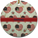 Americana Round Ceramic Ornament w/ Name or Text