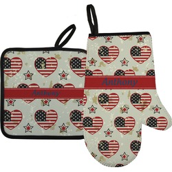 Americana Right Oven Mitt & Pot Holder Set w/ Name or Text
