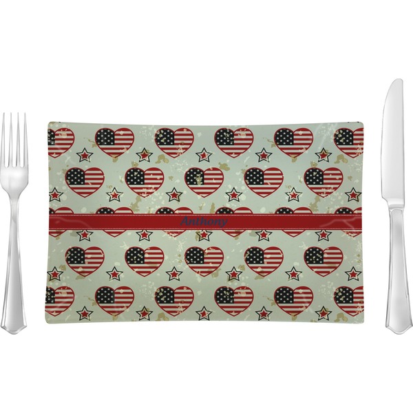 Custom Americana Rectangular Glass Lunch / Dinner Plate - Single or Set (Personalized)