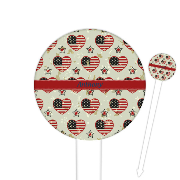 Custom Americana 6" Round Plastic Food Picks - White - Double Sided (Personalized)