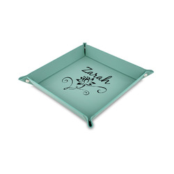 Lotus Flowers 6" x 6" Teal Faux Leather Valet Tray (Personalized)