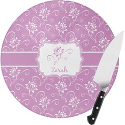 Lotus Flowers Round Glass Cutting Board - Small (Personalized)