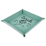 Lotus Flowers Faux Leather Dice Tray - 9" x 9"  - Teal (Personalized)