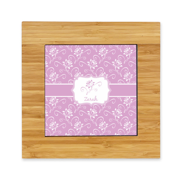 Custom Lotus Flowers Bamboo Trivet with Ceramic Tile Insert (Personalized)