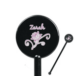 Lotus Flowers 5.5" Round Plastic Stir Sticks - Black - Single Sided (Personalized)