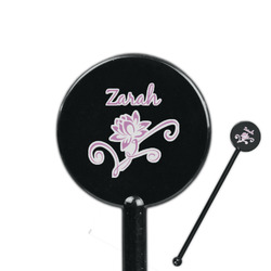 Lotus Flowers 5.5" Round Plastic Stir Sticks - Black - Double Sided (Personalized)