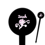 Lotus Flowers 6" Round Plastic Food Picks - Black - Single Sided (Personalized)