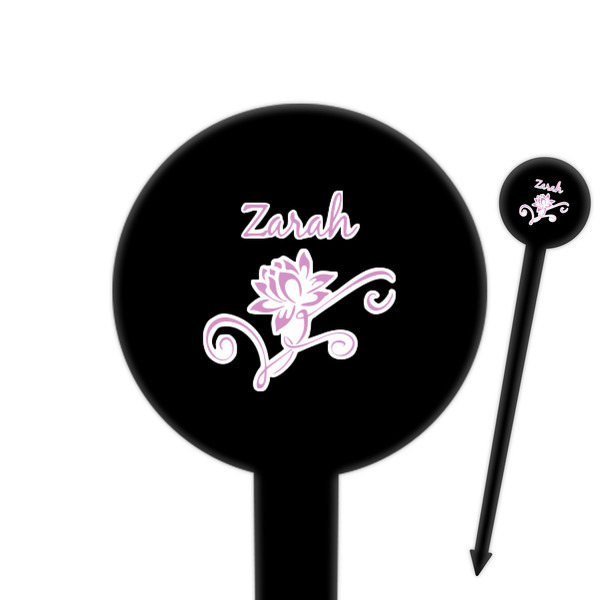 Custom Lotus Flowers 6" Round Plastic Food Picks - Black - Single Sided (Personalized)