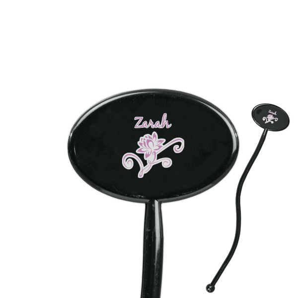 Custom Lotus Flowers 7" Oval Plastic Stir Sticks - Black - Double Sided (Personalized)