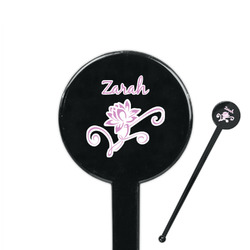 Lotus Flowers 7" Round Plastic Stir Sticks - Black - Single Sided (Personalized)