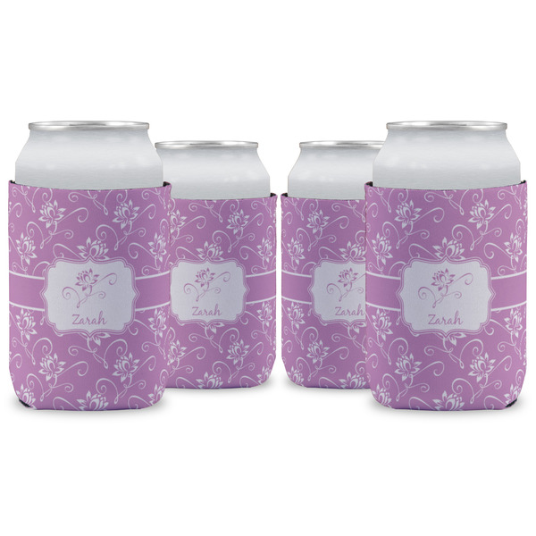 Custom Lotus Flowers Can Cooler (12 oz) - Set of 4 w/ Name or Text