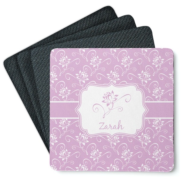 Custom Lotus Flowers Square Rubber Backed Coasters - Set of 4 (Personalized)