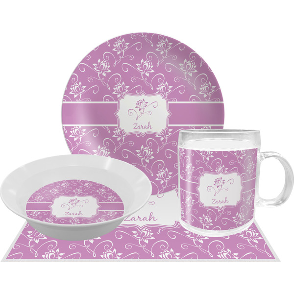 Custom Lotus Flowers Dinner Set - Single 4 Pc Setting w/ Name or Text