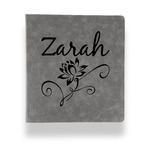 Lotus Flowers Leather Binder - 1" - Grey (Personalized)