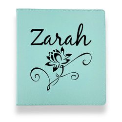 Lotus Flowers Leather Binder - 1" - Teal (Personalized)