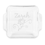 Lotus Flowers Glass Cake Dish with Truefit Lid - 8in x 8in (Personalized)