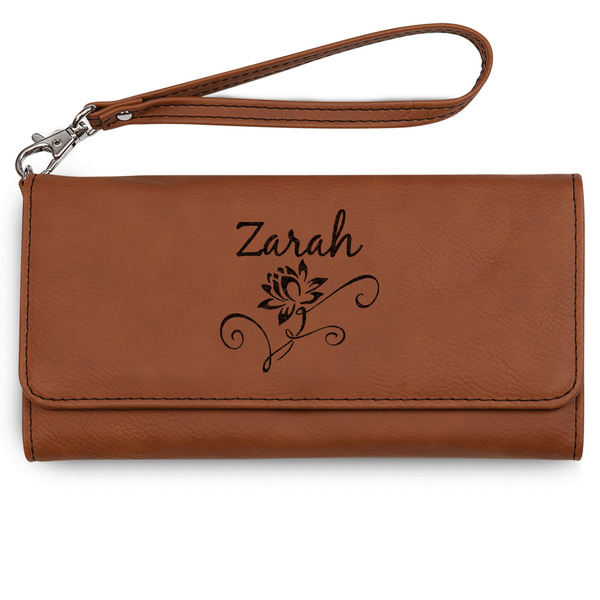 Custom Lotus Flowers Ladies Leatherette Wallet - Laser Engraved - Rawhide (Personalized)