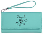 Lotus Flowers Ladies Leatherette Wallet - Laser Engraved- Teal (Personalized)