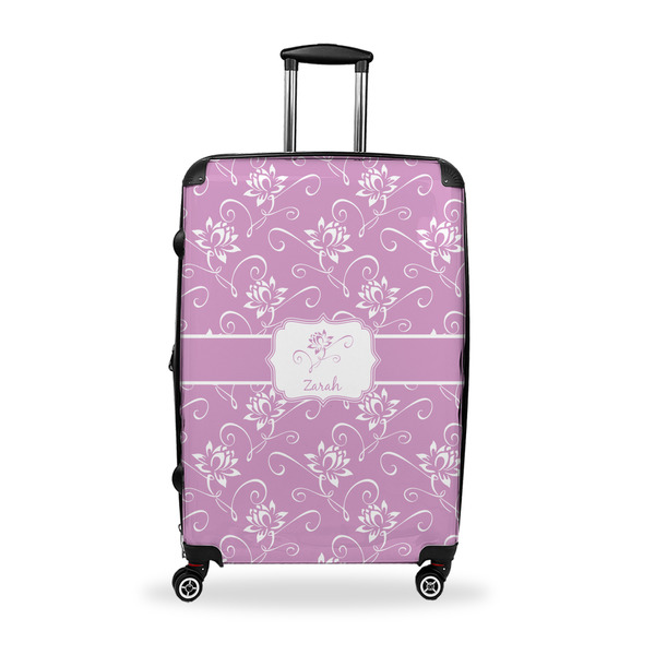 Custom Lotus Flowers Suitcase - 28" Large - Checked w/ Name or Text