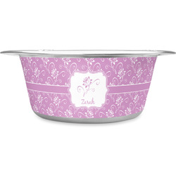 Lotus Flowers Stainless Steel Dog Bowl - Large (Personalized)