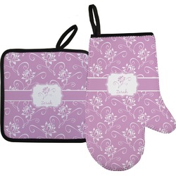 Lotus Flowers Right Oven Mitt & Pot Holder Set w/ Name or Text