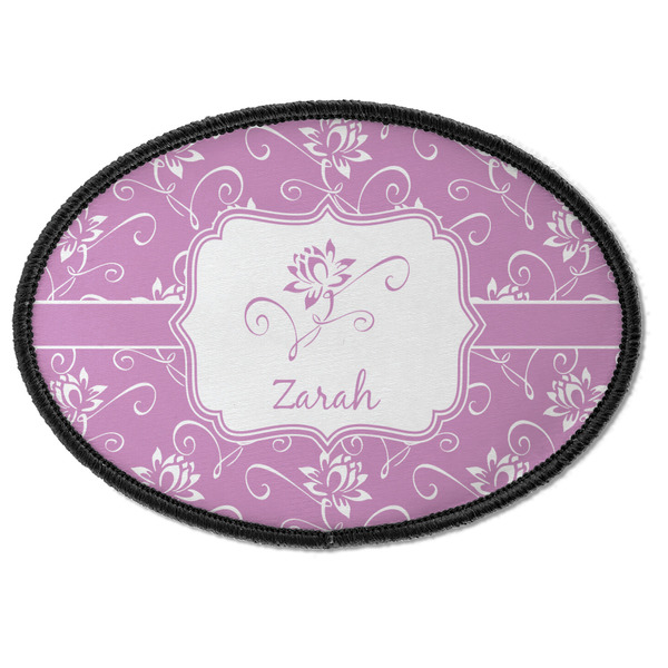 Custom Lotus Flowers Iron On Oval Patch w/ Name or Text