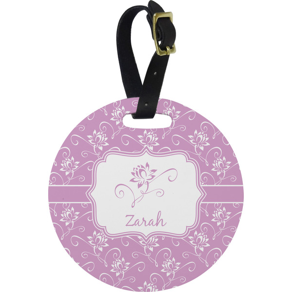 Custom Lotus Flowers Plastic Luggage Tag - Round (Personalized)