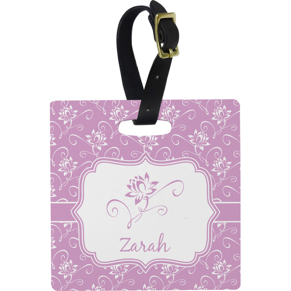 Custom Lotus Flowers Plastic Luggage Tag - Square w/ Name or Text