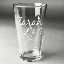 Lotus Flowers Pint Glass - Engraved (Single) (Personalized)