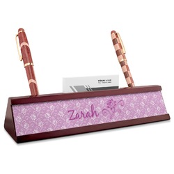 Lotus Flowers Red Mahogany Nameplate with Business Card Holder (Personalized)
