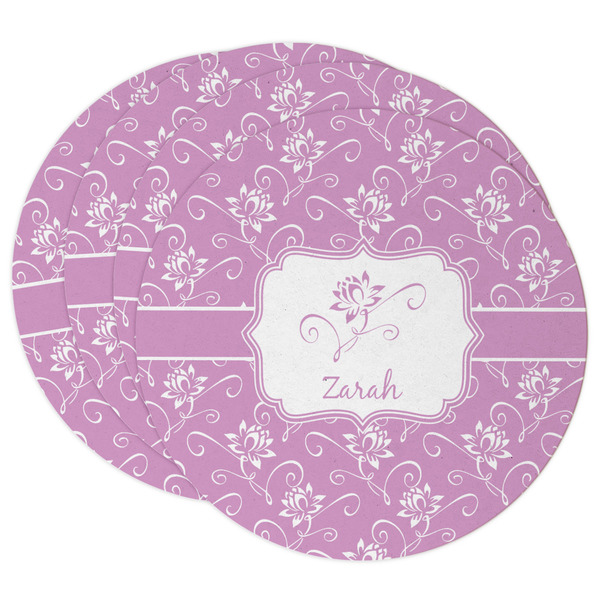 Custom Lotus Flowers Round Paper Coasters w/ Name or Text