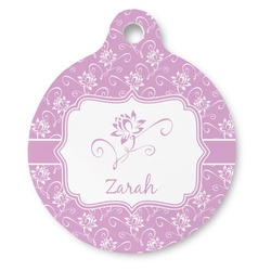 Lotus Flowers Round Pet ID Tag - Large (Personalized)