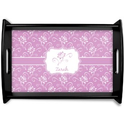 Lotus Flowers Black Wooden Tray - Small (Personalized)