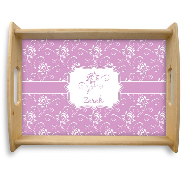 Custom Lotus Flowers Natural Wooden Tray - Large (Personalized)