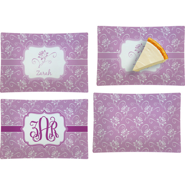 Custom Lotus Flowers Set of 4 Glass Rectangular Appetizer / Dessert Plate (Personalized)