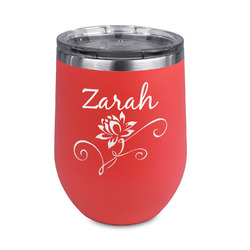 Lotus Flowers Stemless Stainless Steel Wine Tumbler - Coral - Single Sided (Personalized)