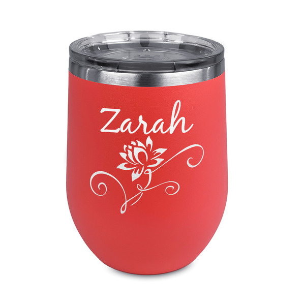 Custom Lotus Flowers Stemless Stainless Steel Wine Tumbler - Coral - Single Sided (Personalized)