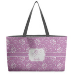 Lotus Flowers Beach Totes Bag - w/ Black Handles (Personalized)