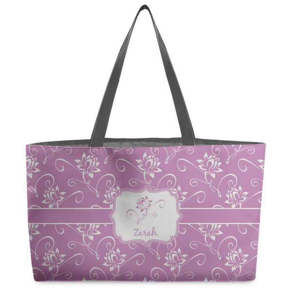 Custom Lotus Flowers Beach Totes Bag - w/ Black Handles (Personalized)