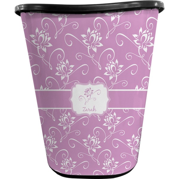 Custom Lotus Flowers Waste Basket - Single Sided (Black) (Personalized)