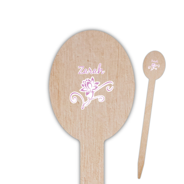 Custom Lotus Flowers Oval Wooden Food Picks - Single Sided (Personalized)