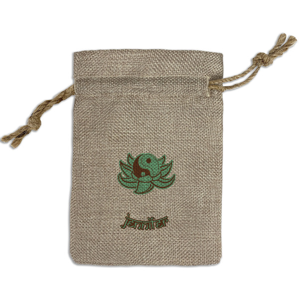 Custom Om Small Burlap Gift Bag - Front (Personalized)