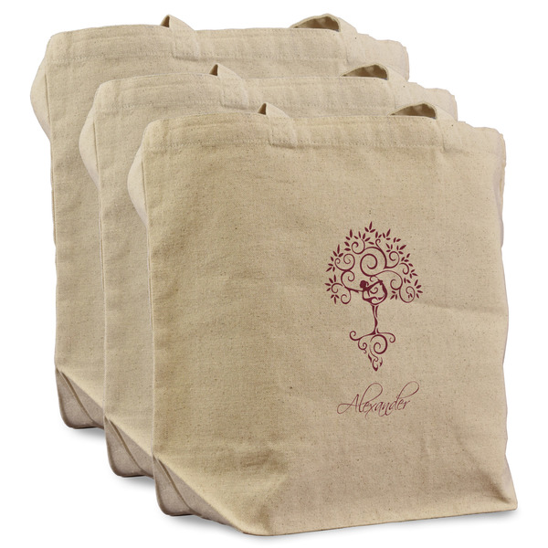 Custom Yoga Tree Reusable Cotton Grocery Bags - Set of 3 (Personalized)