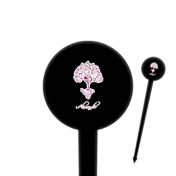Custom Yoga Tree 4" Round Plastic Food Picks - Black - Double Sided (Personalized)