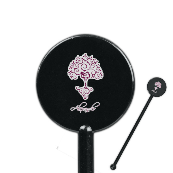 Custom Yoga Tree 5.5" Round Plastic Stir Sticks - Black - Single Sided (Personalized)