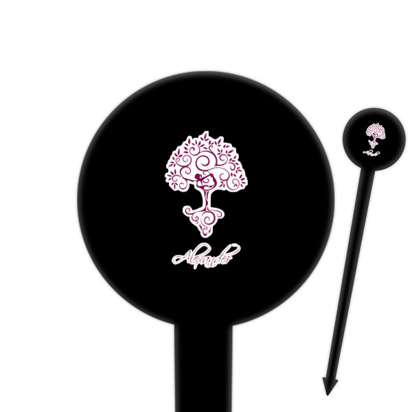 Custom Yoga Tree 6" Round Plastic Food Picks - Black - Double Sided (Personalized)