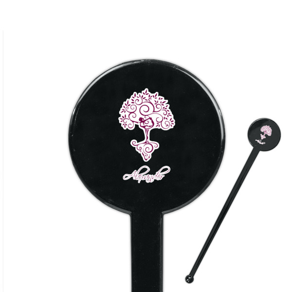 Custom Yoga Tree 7" Round Plastic Stir Sticks - Black - Double Sided (Personalized)