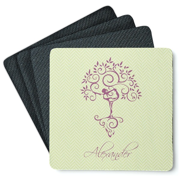 Custom Yoga Tree Square Rubber Backed Coasters - Set of 4 (Personalized)