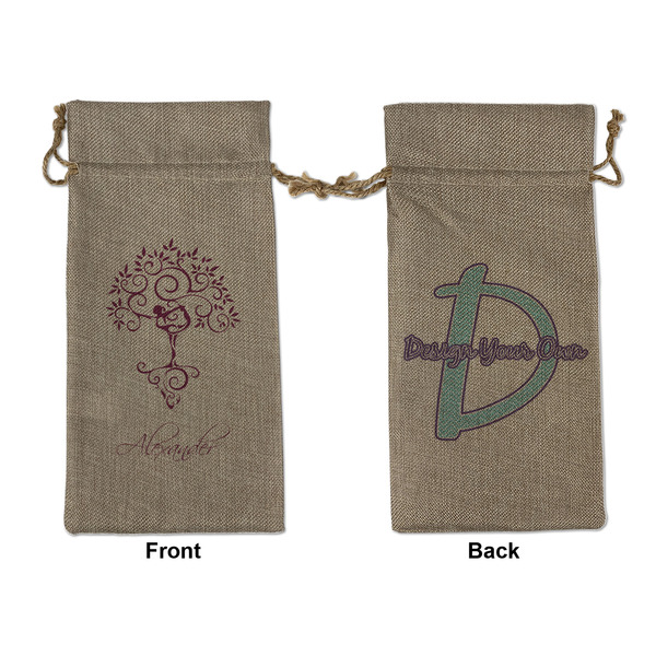 Custom Yoga Tree Large Burlap Gift Bag - Front & Back (Personalized)